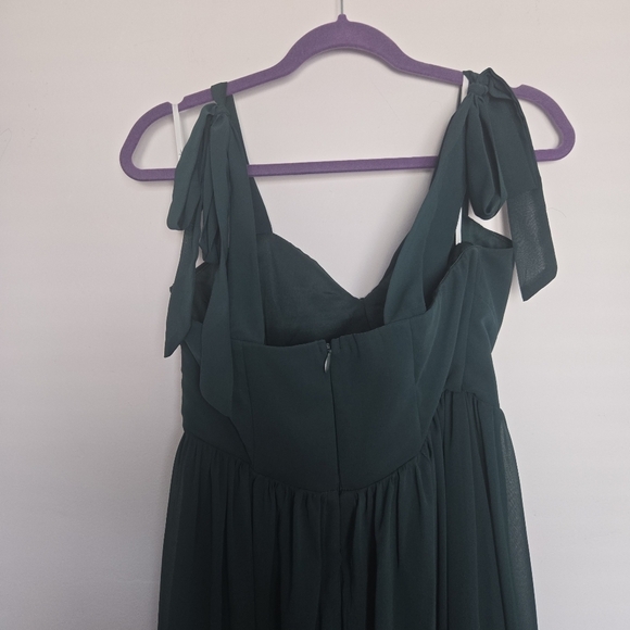 Lulus Radiant Charisma Emerald Chiffon Ruched Tie-strap Maxi Dress Green - Picture 4 of 5